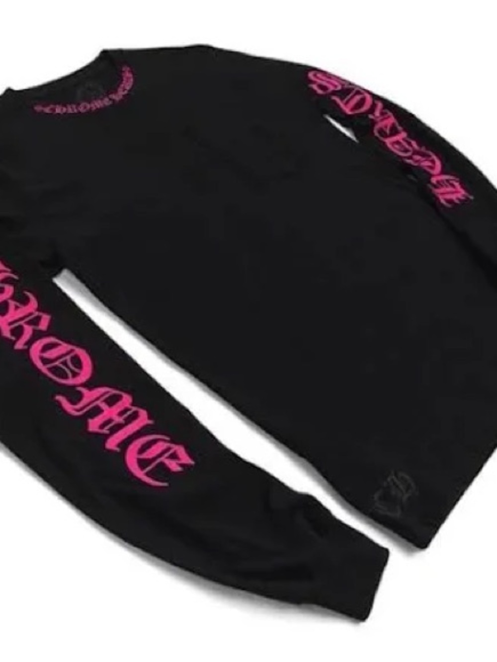Chrome Hearts Kids Black Long Sleeve Tee with Pink Sleeve Logo